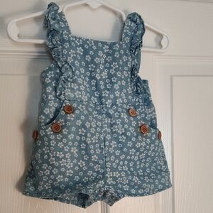 Rare Editions Blue Floral Kids Overalls